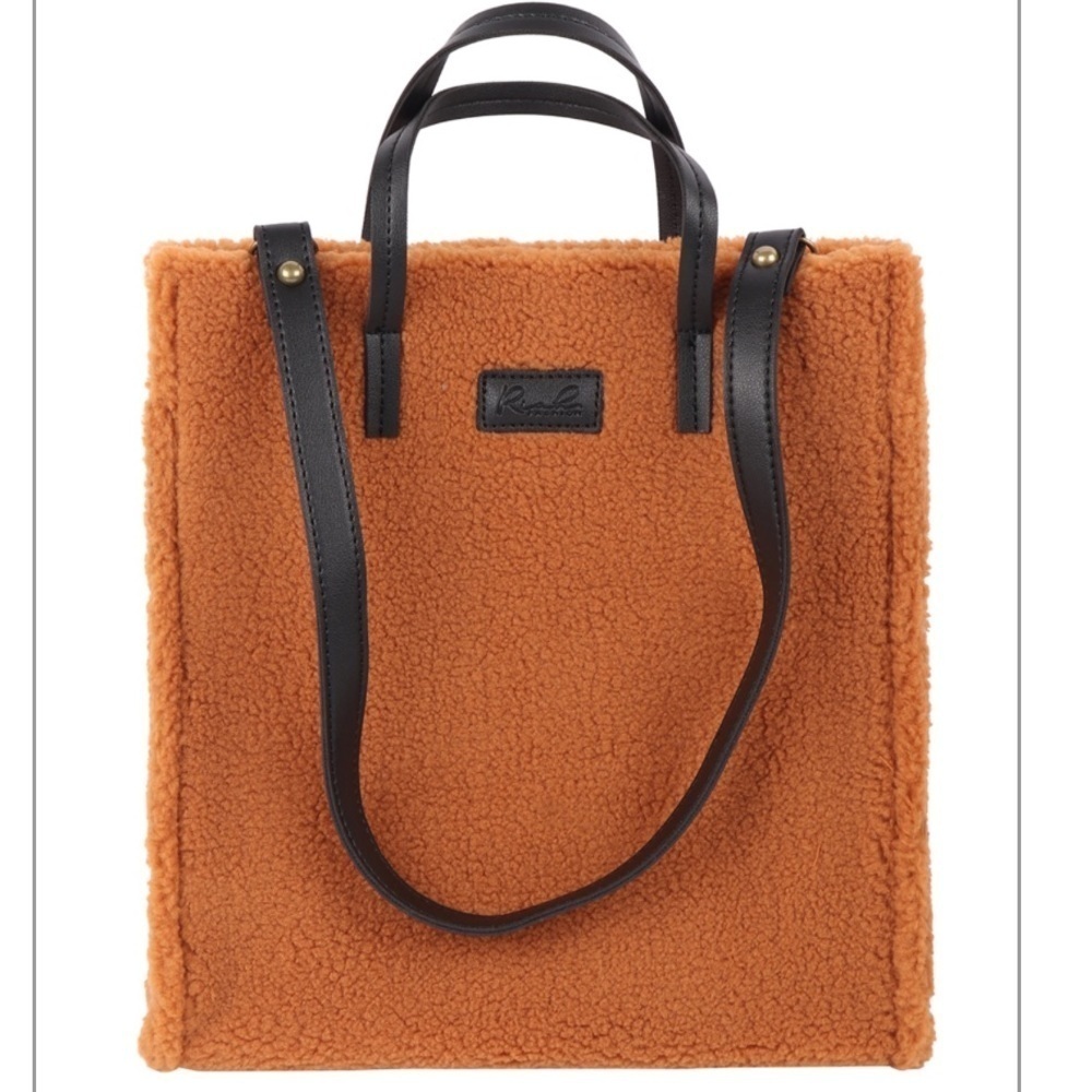 Riah Fashion Fleece Fur Tote Bag with Removable Strap Caramel - Picture 5 of 14
